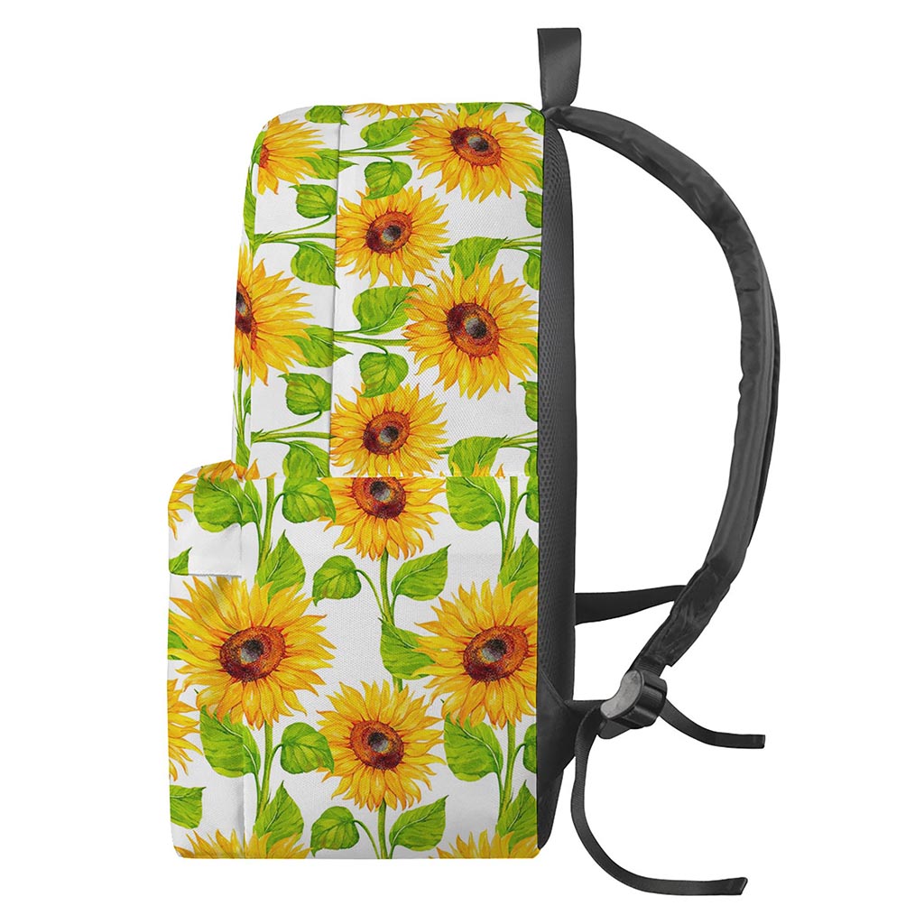 White Watercolor Sunflower Pattern Print Backpack