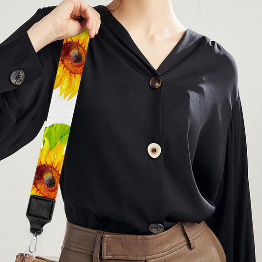 White Watercolor Sunflower Pattern Print Bag Strap