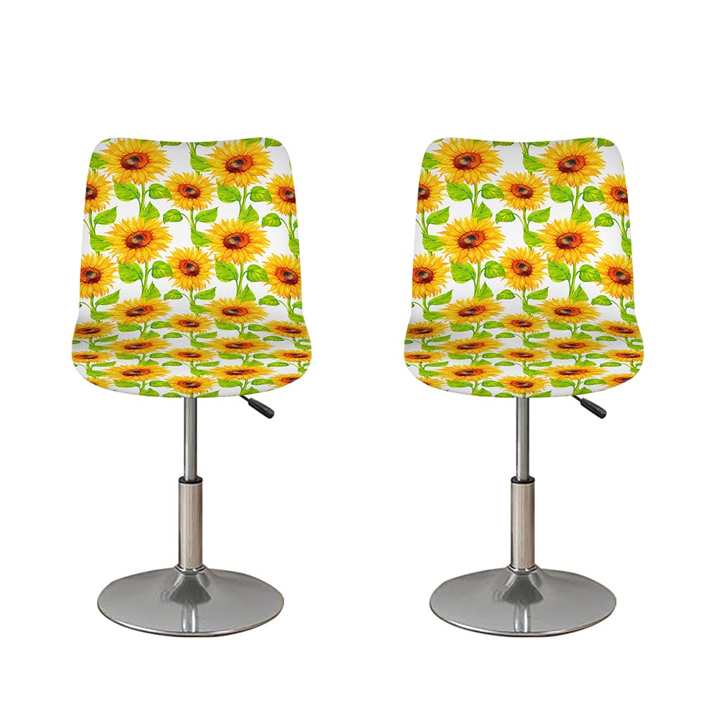 White Watercolor Sunflower Pattern Print Bar Stool Covers