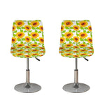 White Watercolor Sunflower Pattern Print Bar Stool Covers