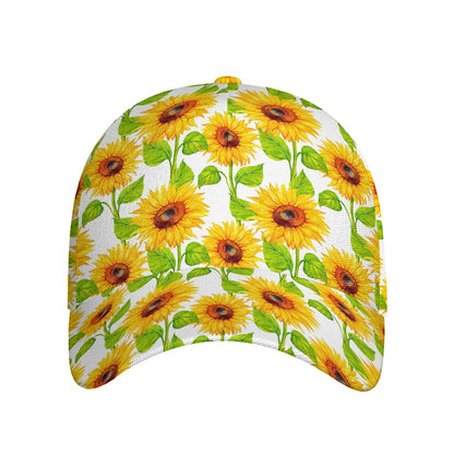 White Watercolor Sunflower Pattern Print Baseball Cap
