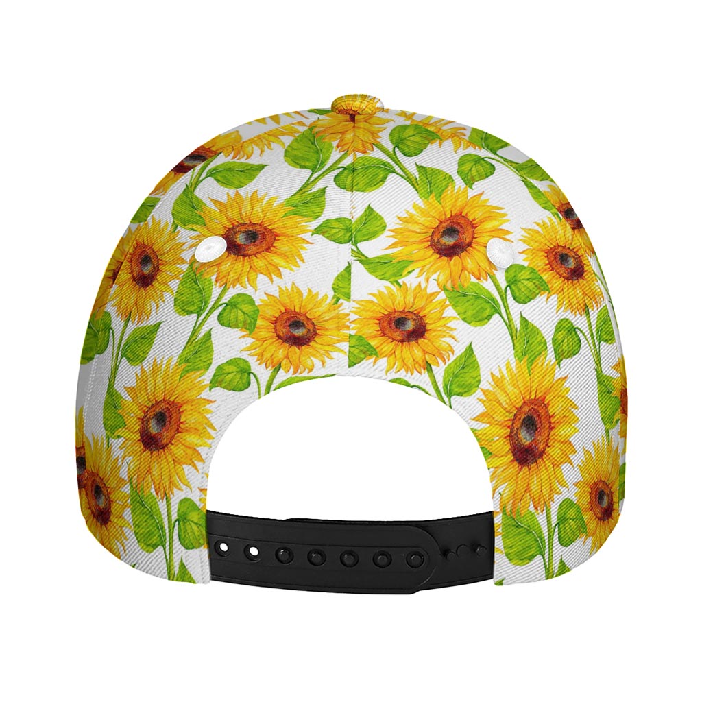 White Watercolor Sunflower Pattern Print Baseball Cap