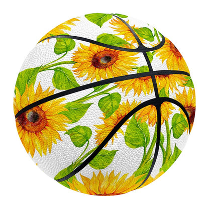 White Watercolor Sunflower Pattern Print Basketball