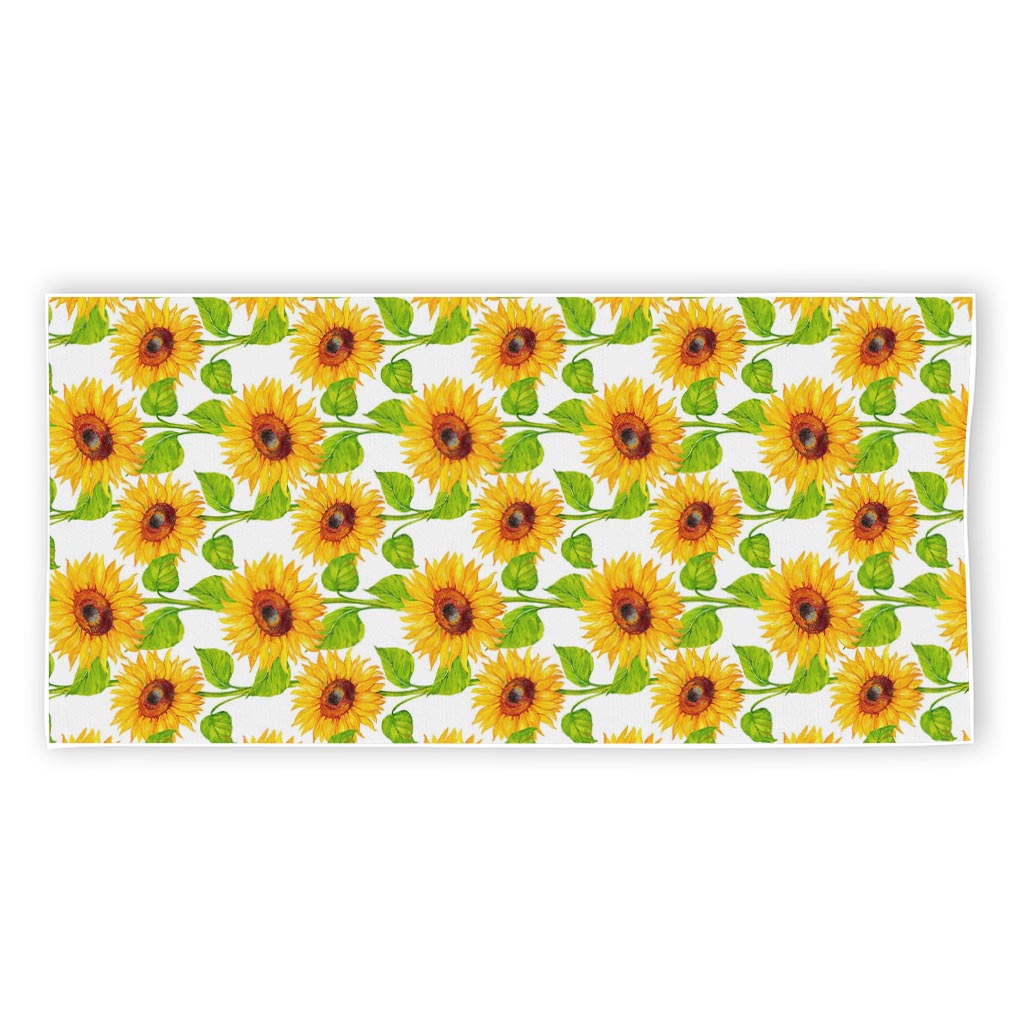 White Watercolor Sunflower Pattern Print Beach Towel