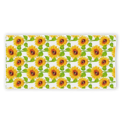 White Watercolor Sunflower Pattern Print Beach Towel
