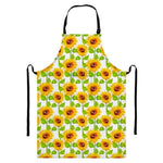 White Watercolor Sunflower Pattern Print Bib Apron With Pocket