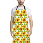 White Watercolor Sunflower Pattern Print Bib Apron With Pocket
