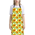 White Watercolor Sunflower Pattern Print Bib Apron With Pocket
