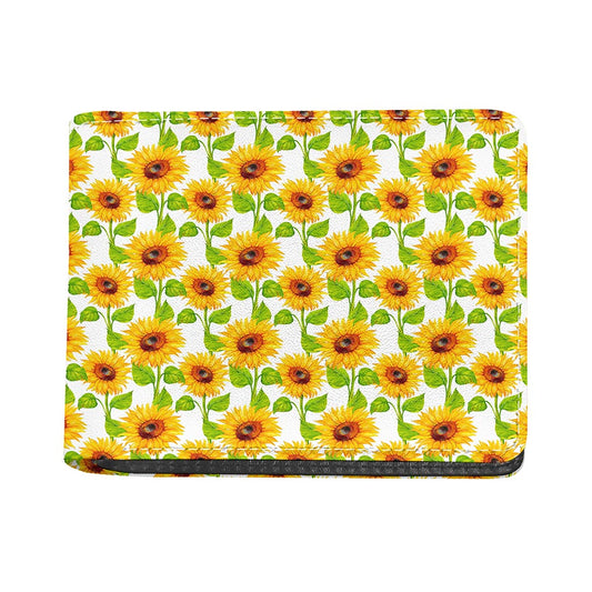 White Watercolor Sunflower Pattern Print Bifold Wallet