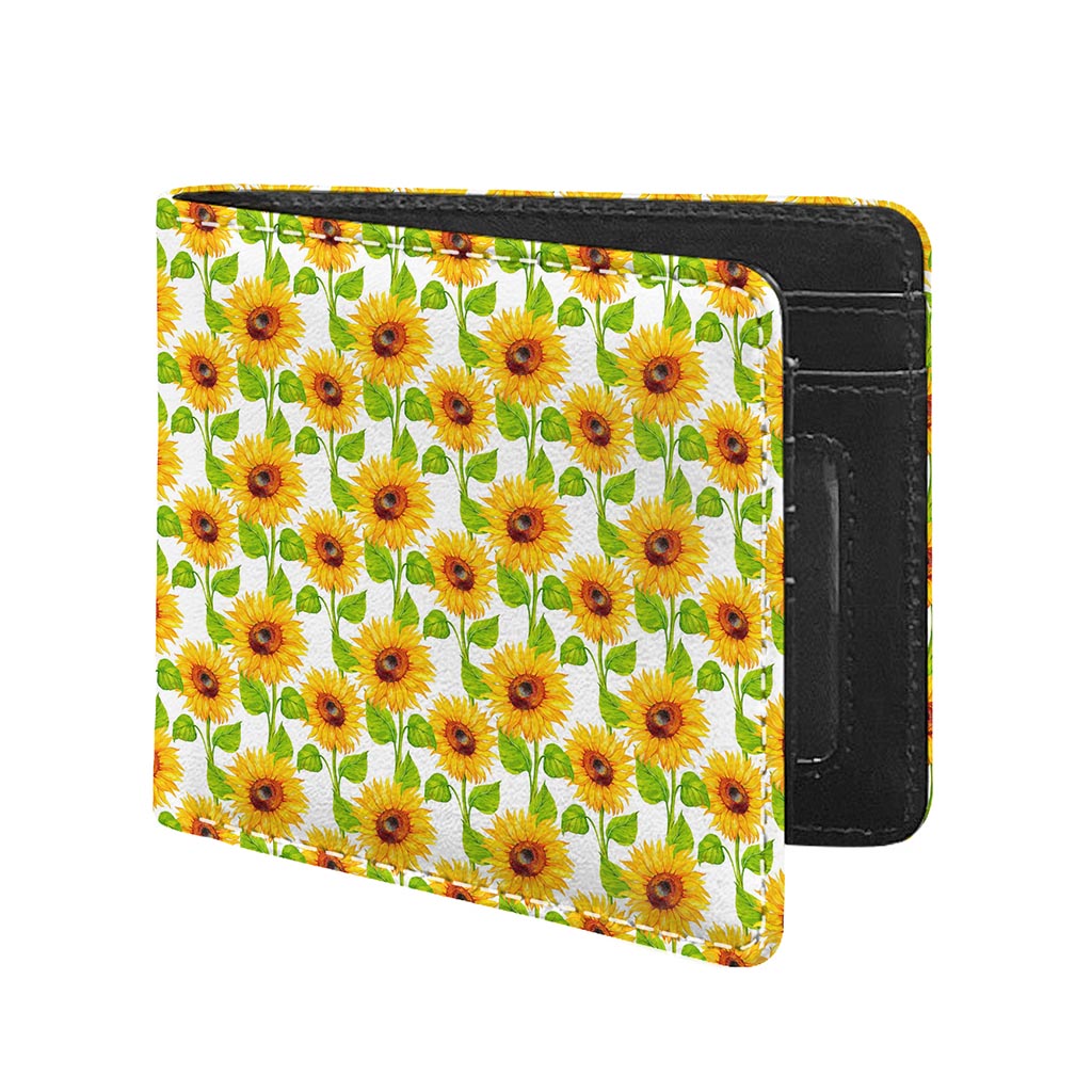 White Watercolor Sunflower Pattern Print Bifold Wallet