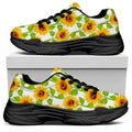 White Watercolor Sunflower Pattern Print Black Chunky Shoes
