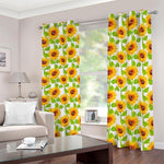 White Watercolor Sunflower Pattern Print Blackout Grommet Curtains
