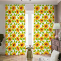 White Watercolor Sunflower Pattern Print Dimout Pencil Pleat Curtains