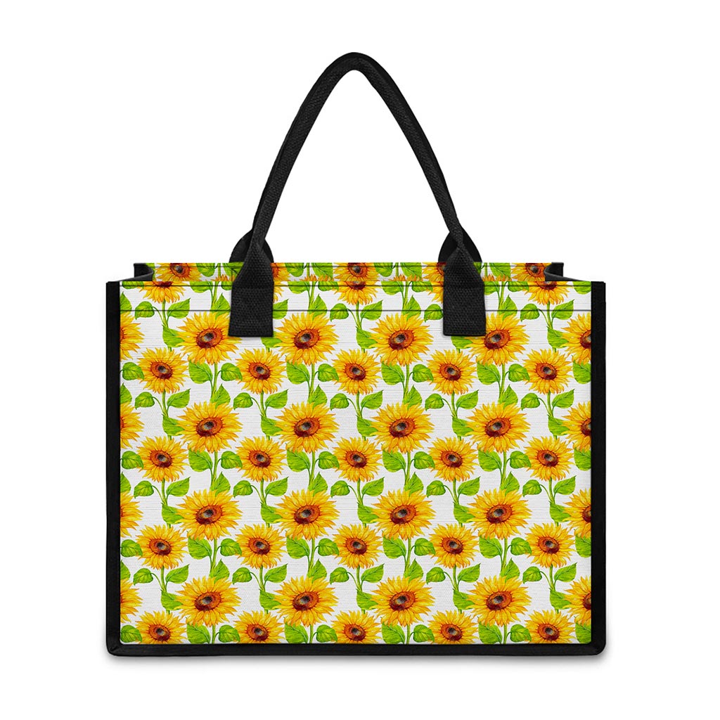 White Watercolor Sunflower Pattern Print Canvas Tote Bag