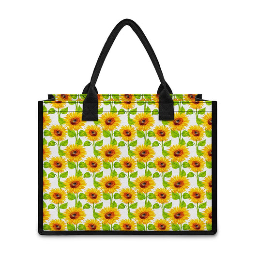 White Watercolor Sunflower Pattern Print Canvas Tote Bag