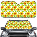 White Watercolor Sunflower Pattern Print Car Windshield Sun Shade