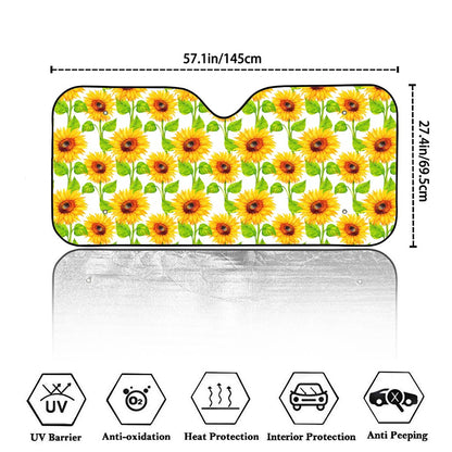 White Watercolor Sunflower Pattern Print Car Windshield Sun Shade