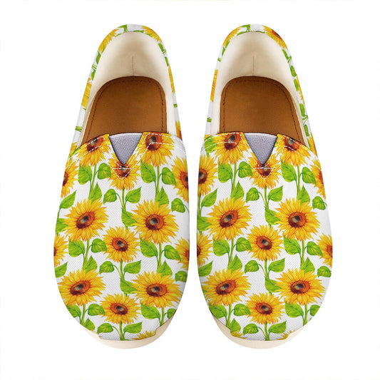 White Watercolor Sunflower Pattern Print Casual Shoes