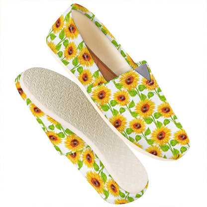 White Watercolor Sunflower Pattern Print Casual Shoes