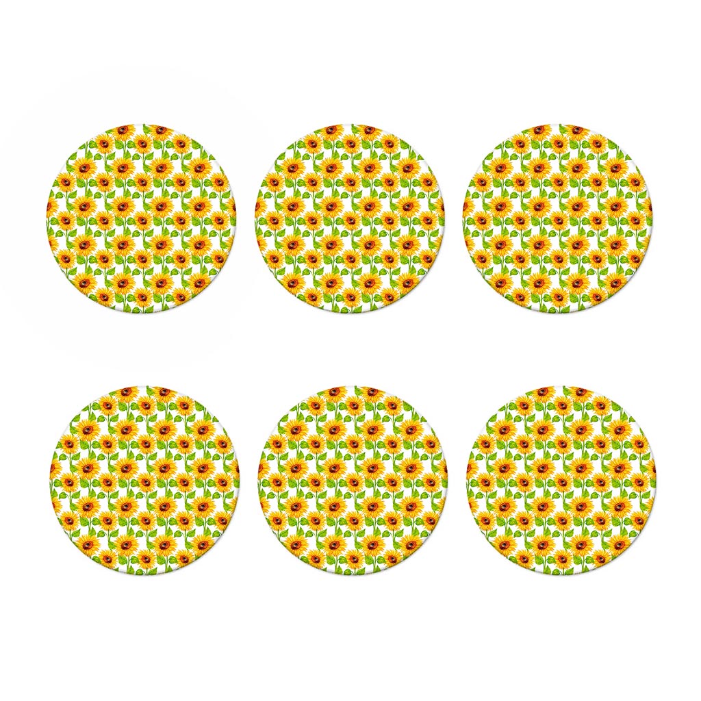 White Watercolor Sunflower Pattern Print Coaster Set