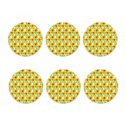 White Watercolor Sunflower Pattern Print Coaster Set