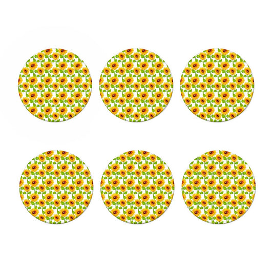 White Watercolor Sunflower Pattern Print Coaster Set
