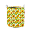 White Watercolor Sunflower Pattern Print Collapsible Laundry Basket