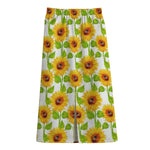 White Watercolor Sunflower Pattern Print Cotton Front Slit Maxi Skirt