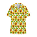 White Watercolor Sunflower Pattern Print Cotton Hawaiian Shirt