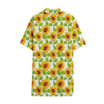 White Watercolor Sunflower Pattern Print Cotton Hawaiian Shirt