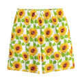 White Watercolor Sunflower Pattern Print Cotton Shorts