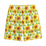 White Watercolor Sunflower Pattern Print Cotton Shorts