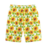White Watercolor Sunflower Pattern Print Cotton Shorts