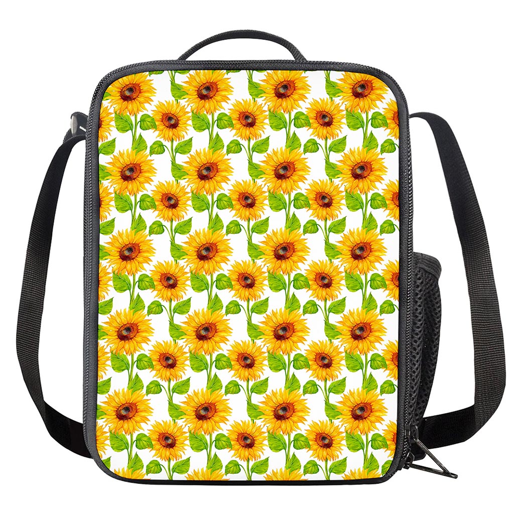 White Watercolor Sunflower Pattern Print Crossbody Lunch Bag