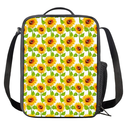 White Watercolor Sunflower Pattern Print Crossbody Lunch Bag