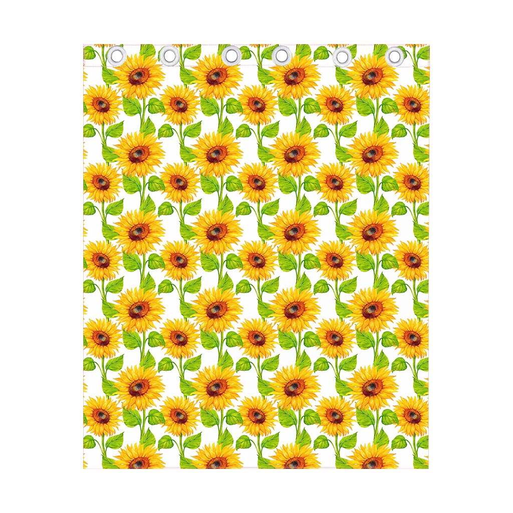 White Watercolor Sunflower Pattern Print Curtain