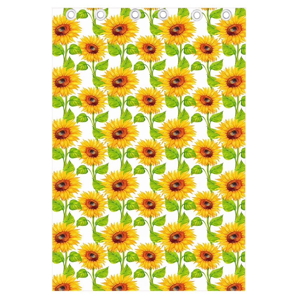 White Watercolor Sunflower Pattern Print Curtain