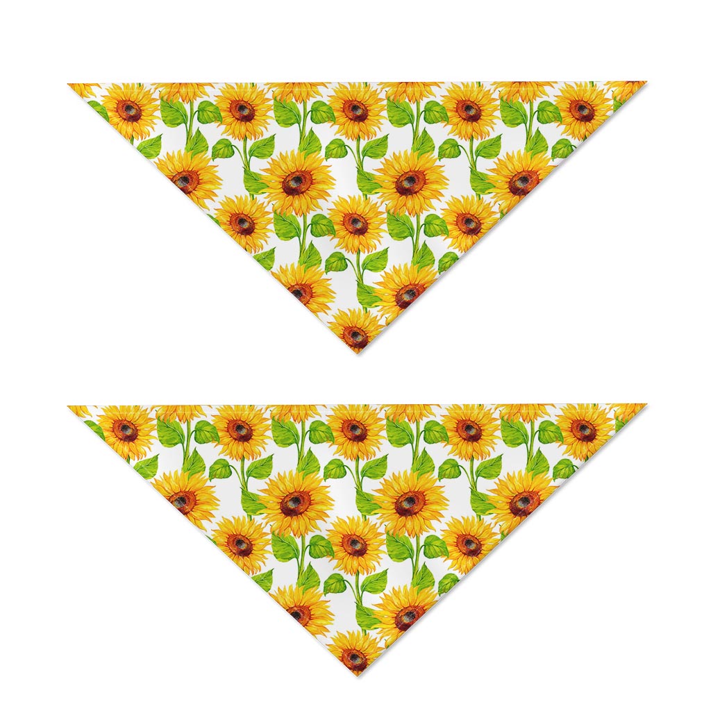 White Watercolor Sunflower Pattern Print Dog Bandana