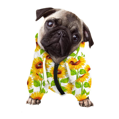 White Watercolor Sunflower Pattern Print Dog Zip Up Hoodie