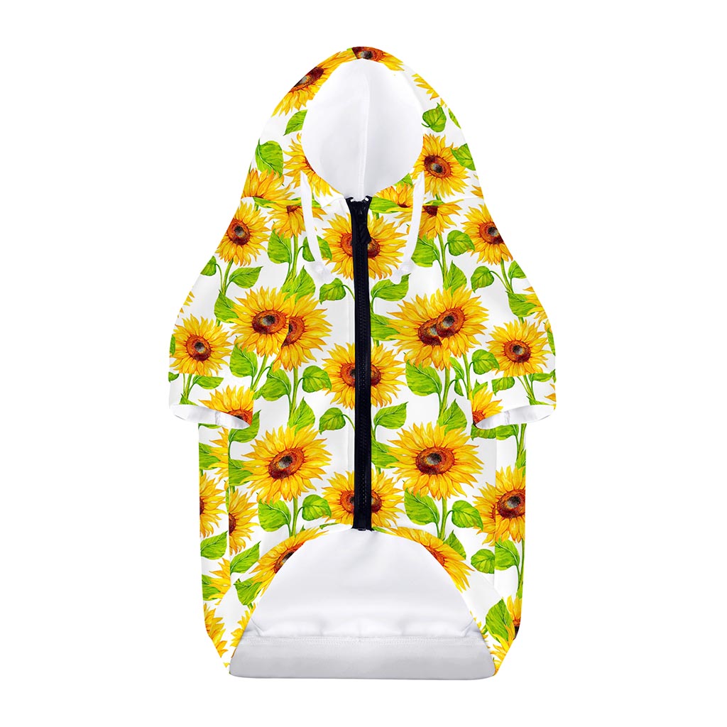 White Watercolor Sunflower Pattern Print Dog Zip Up Hoodie