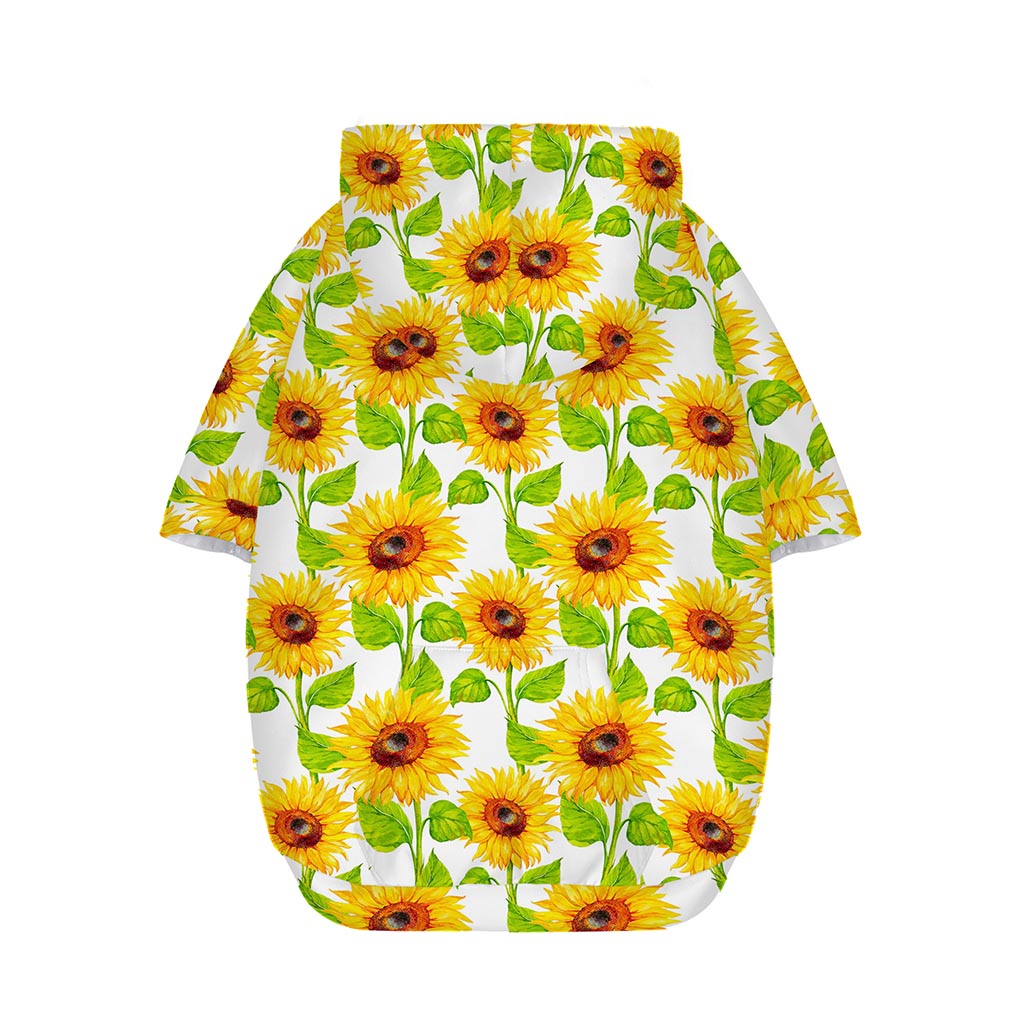 White Watercolor Sunflower Pattern Print Dog Zip Up Hoodie