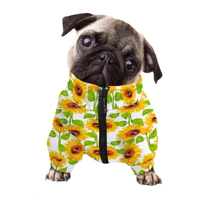 White Watercolor Sunflower Pattern Print Dog Zip Up Jacket