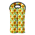 White Watercolor Sunflower Pattern Print Double Neoprene Wine Tote