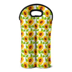 White Watercolor Sunflower Pattern Print Double Neoprene Wine Tote