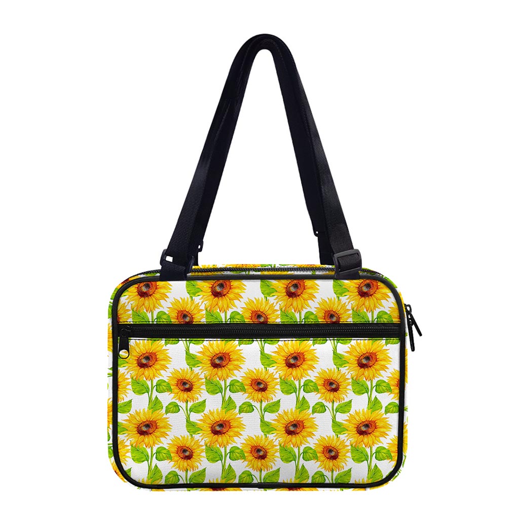 White Watercolor Sunflower Pattern Print Double Strap Bible Bag