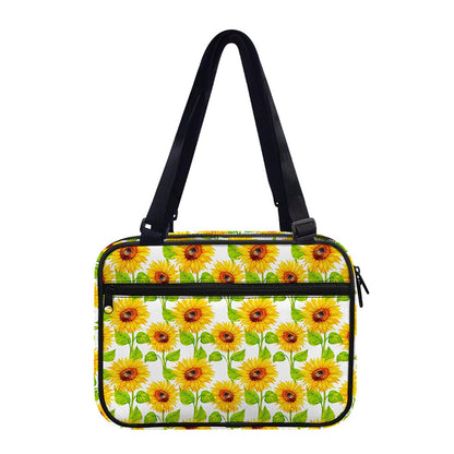 White Watercolor Sunflower Pattern Print Double Strap Bible Bag