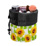 White Watercolor Sunflower Pattern Print Drawstring Makeup Bag