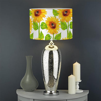 White Watercolor Sunflower Pattern Print Drum Lamp Shade
