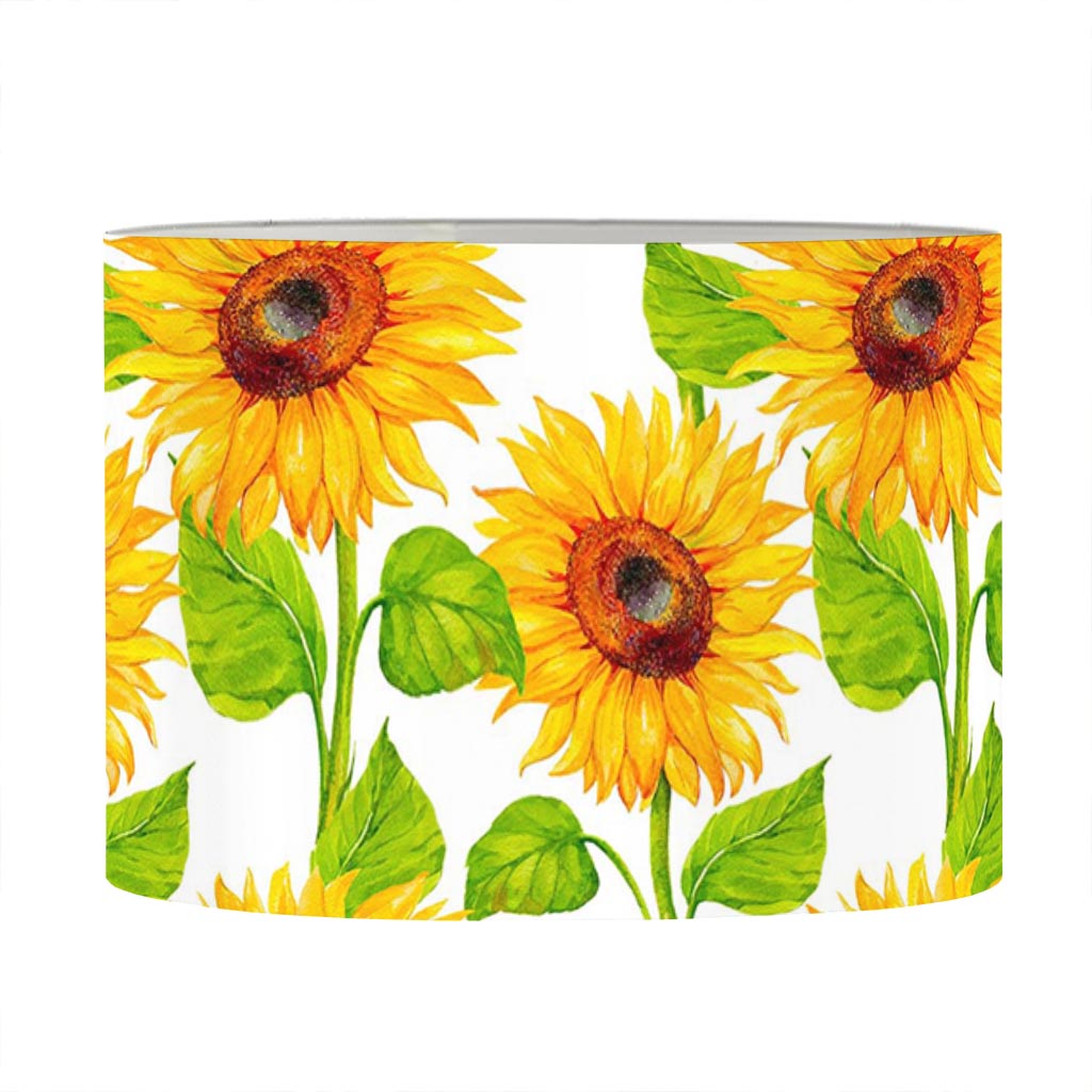 White Watercolor Sunflower Pattern Print Drum Lamp Shade