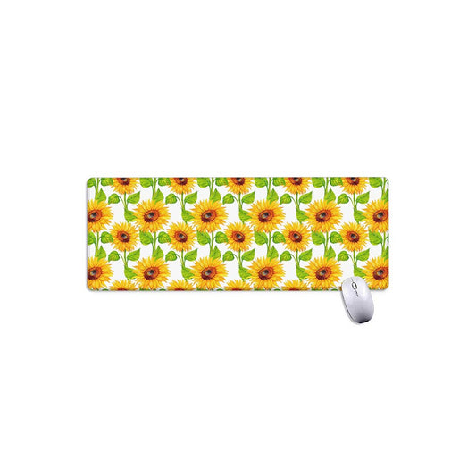 White Watercolor Sunflower Pattern Print Extended Mouse Pad
